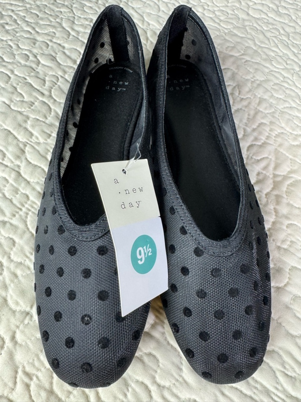 NWT A New Day Black Mesh Flats Sz 9.5